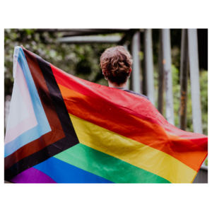 person holding a Progress Pride Flag