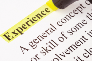 Picture of a definition of the word "experience" and experience is highlighted in yellow.